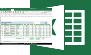 Eine Beispieltabelle vor dem Excel-Logo