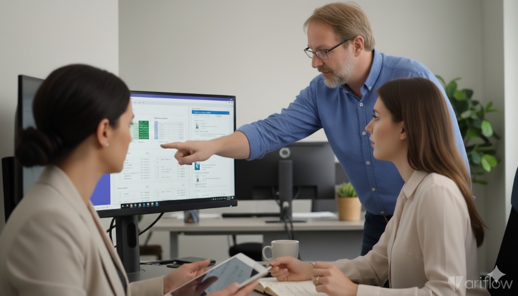 Coach und Inklusionskraft bei der Arbeit mit einer Klientin am PC