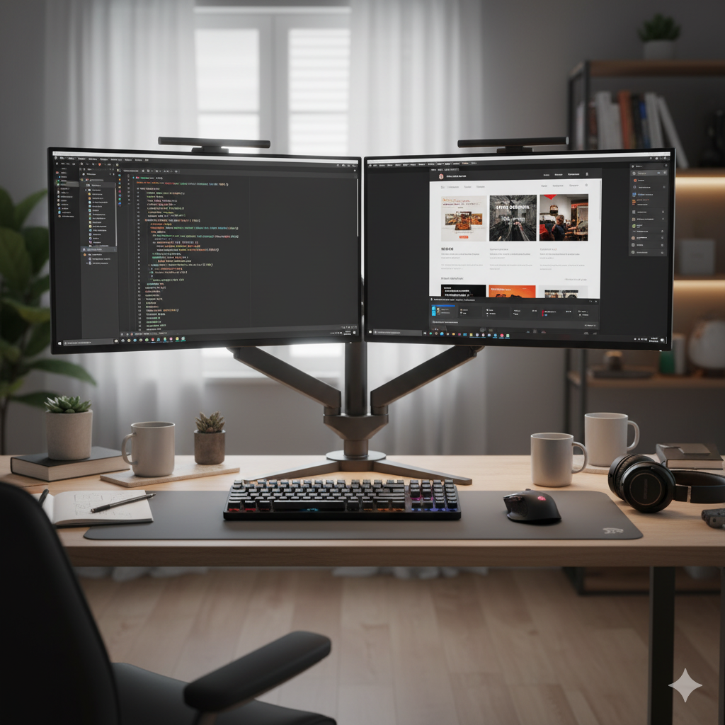 Bildschirmarbeitsplatz an dem eine Webseite erstellt wird.