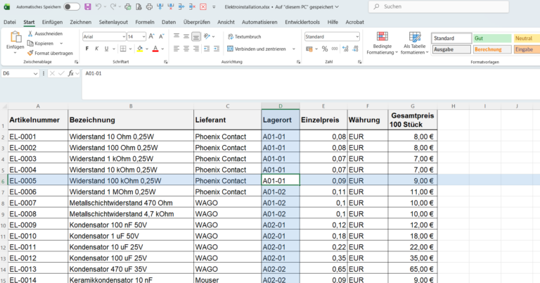 Beitragsbild - Exceltabelle mit fokussierter aktiver Zelle
